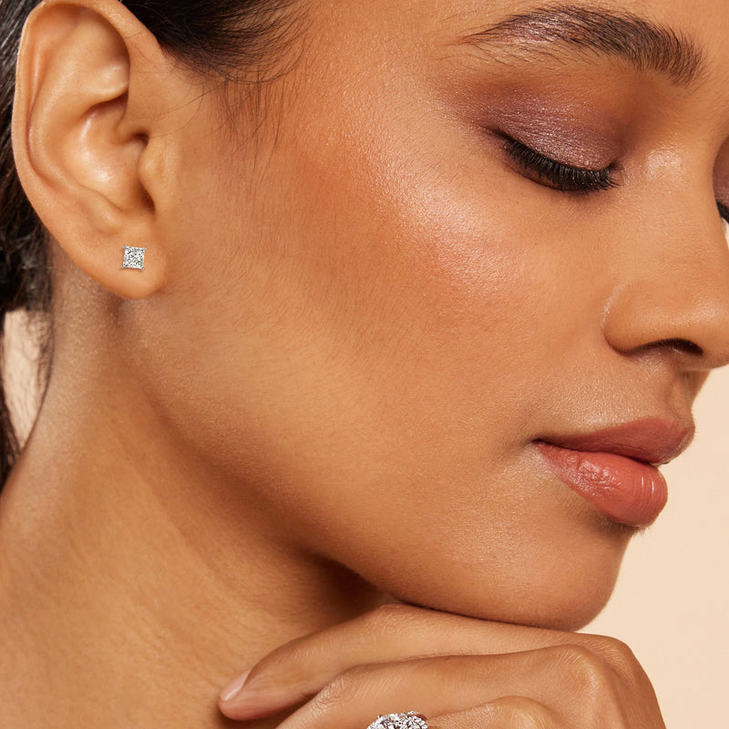 Classic Princess Brilliant Cut Diamond Martini Stud Earrings (F/G VS+)