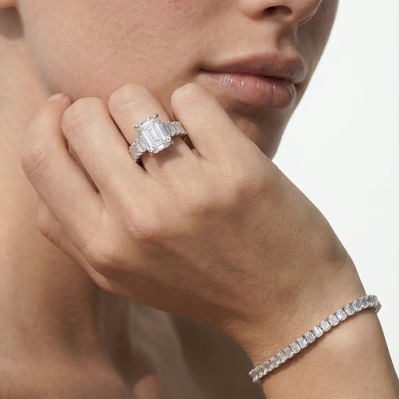 Elegance Emerald Accent Hidden Halo Engagement Ring
