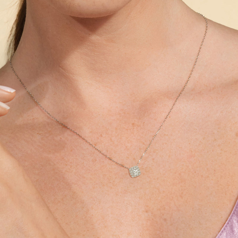 Halo Cushion Lab Created Diamond Necklace
