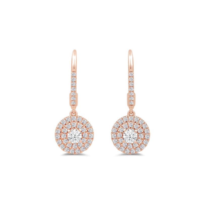 Double Halo Round Drop Studded Lever Back Earrings