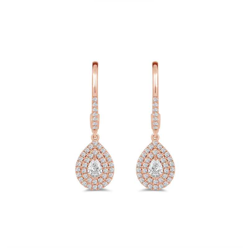 Double Halo Pear Drop Studded Lever Back Earrings