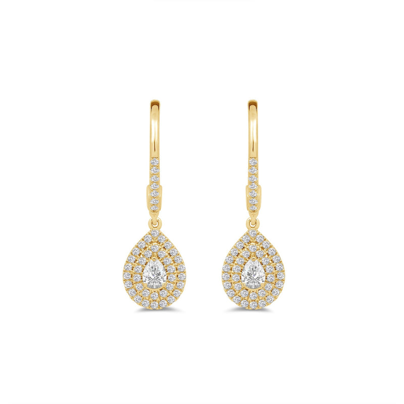 Double Halo Pear Drop Studded Lever Back Earrings
