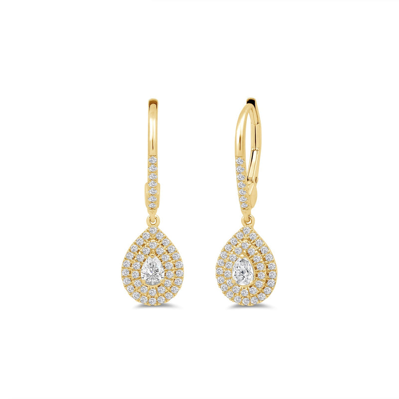 Double Halo Pear Drop Studded Lever Back Earrings