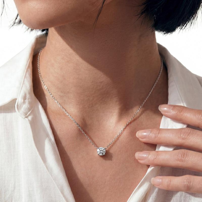 4 Prong Basket Round Lab Created Diamond Solitaire Necklace