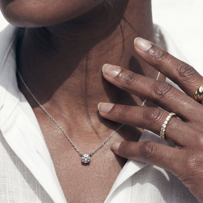 4 Prong Basket Round Lab Created Diamond Solitaire Necklace