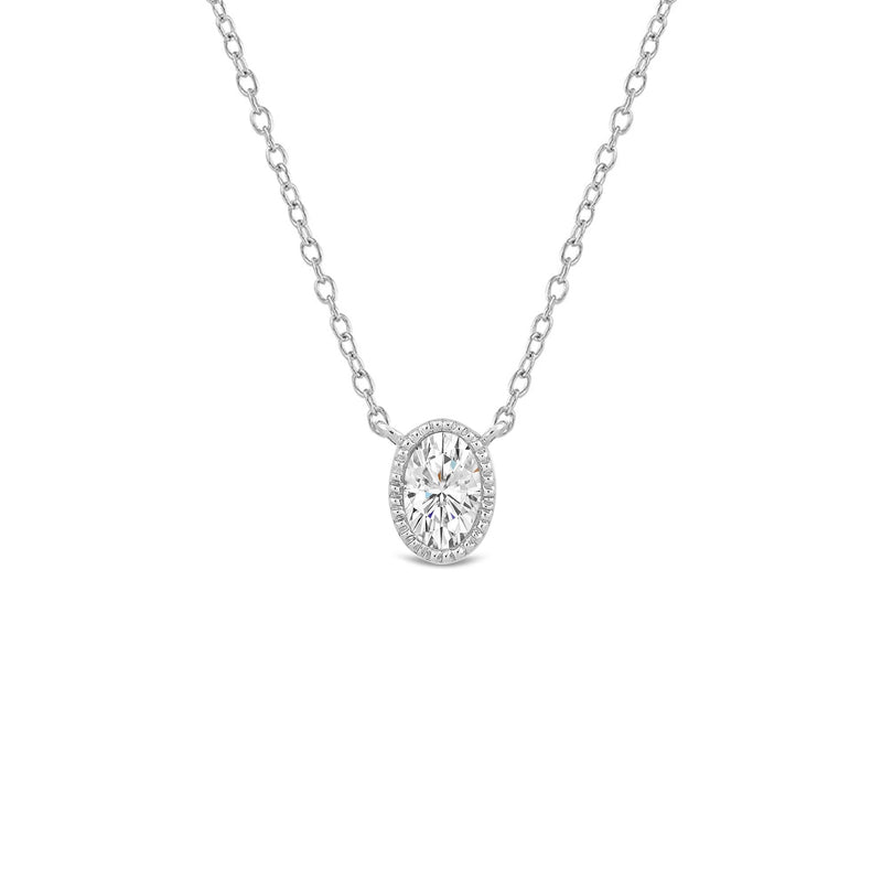 Milgrain Bezel Set Oval Lab Created Diamond Solitaire Necklace