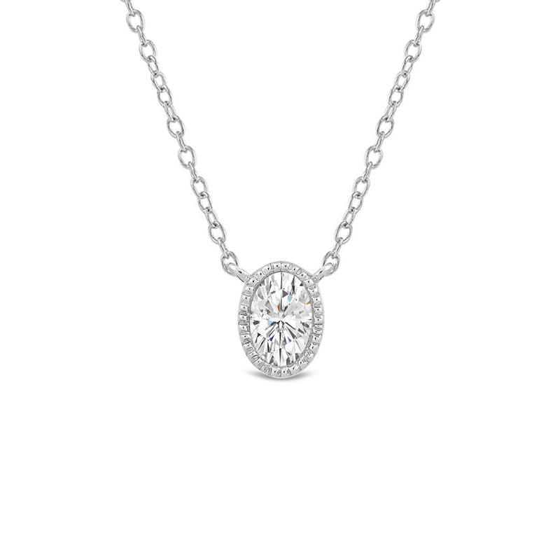 Milgrain Bezel Set Oval Lab Created Diamond Solitaire Necklace