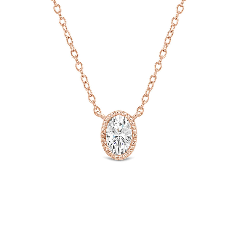 Milgrain Bezel Set Oval Lab Created Diamond Solitaire Necklace