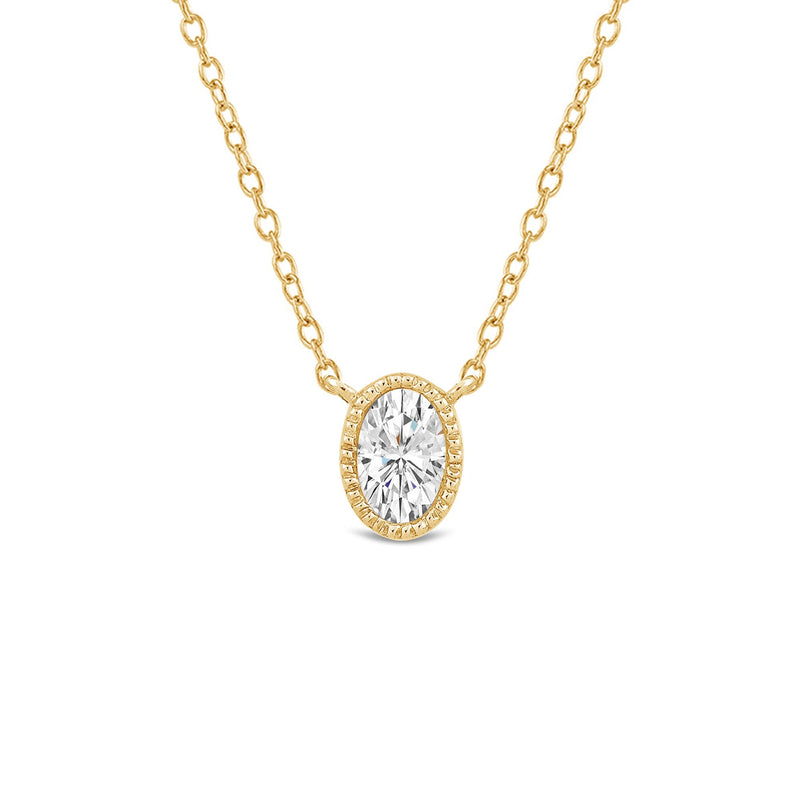 Milgrain Bezel Set Oval Lab Created Diamond Solitaire Necklace