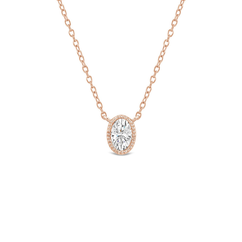 Milgrain Bezel Set Oval Lab Created Diamond Solitaire Necklace