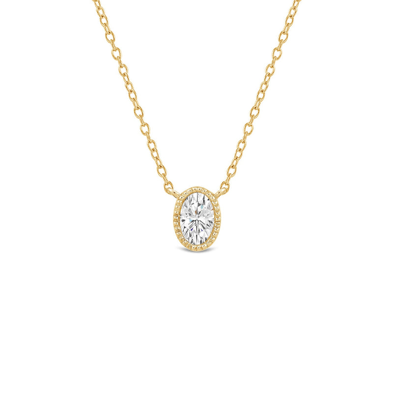 Milgrain Bezel Set Oval Lab Created Diamond Solitaire Necklace