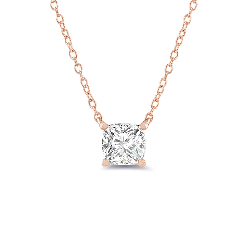 4 Prong Basket Lab Created Diamond Cushion Solitaire Necklace