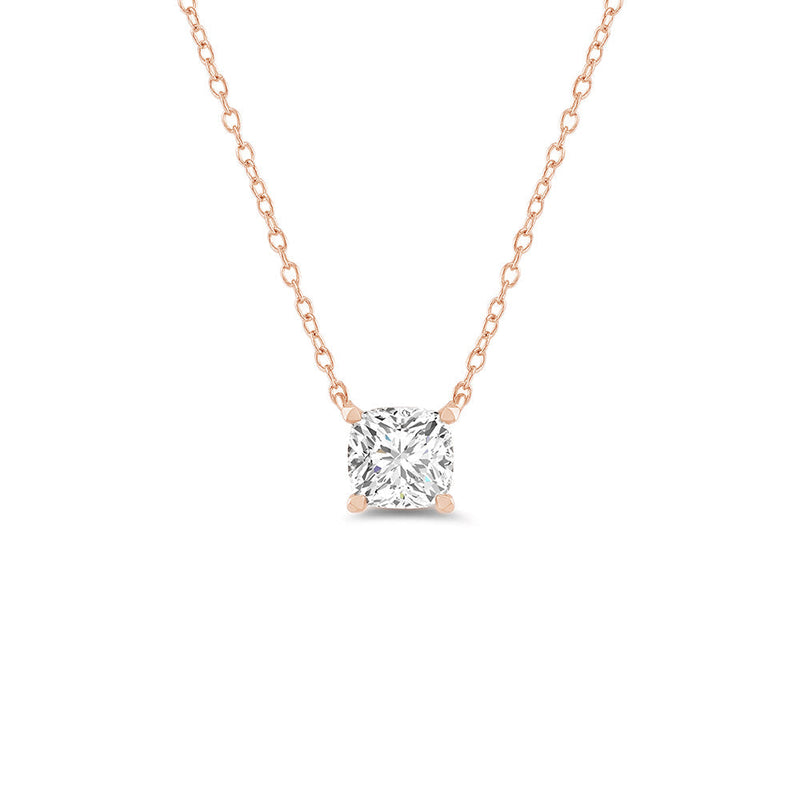 4 Prong Basket Lab Created Diamond Cushion Solitaire Necklace