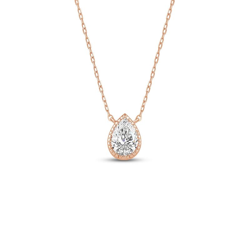 Milgrain Bezel Set Lab Created Diamond Pear Drop Solitaire Necklace