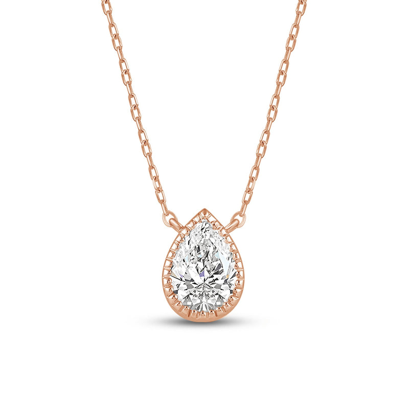 Milgrain Bezel Set Lab Created Diamond Pear Drop Solitaire Necklace