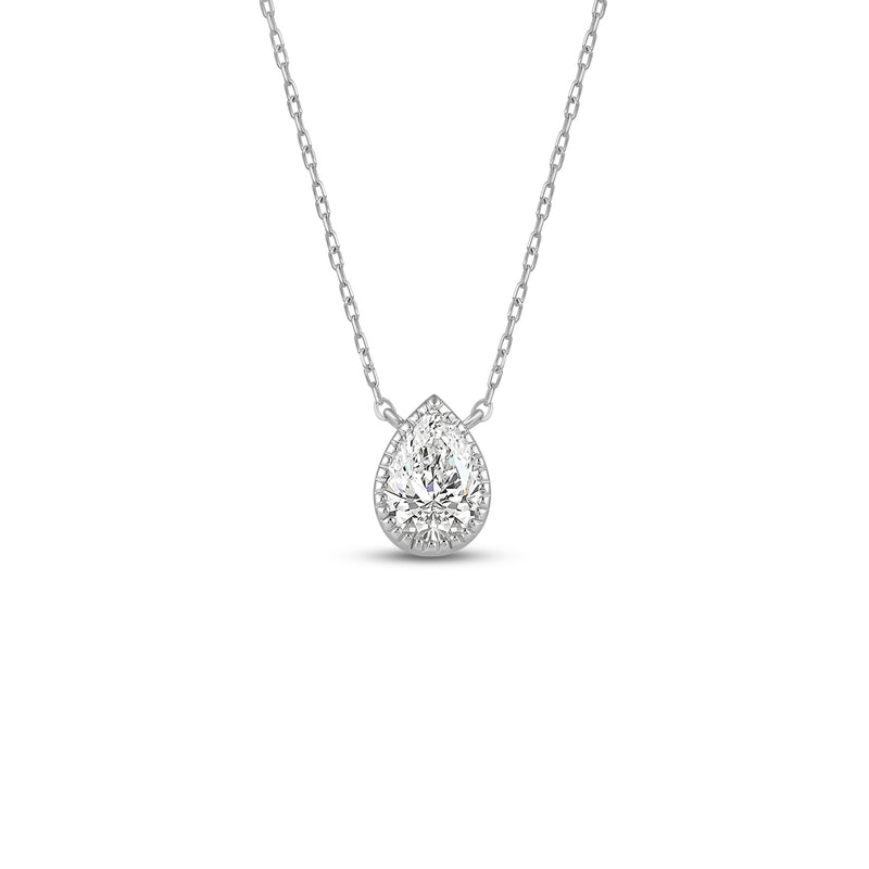 Milgrain Bezel Set Lab Created Diamond Pear Drop Solitaire Necklace