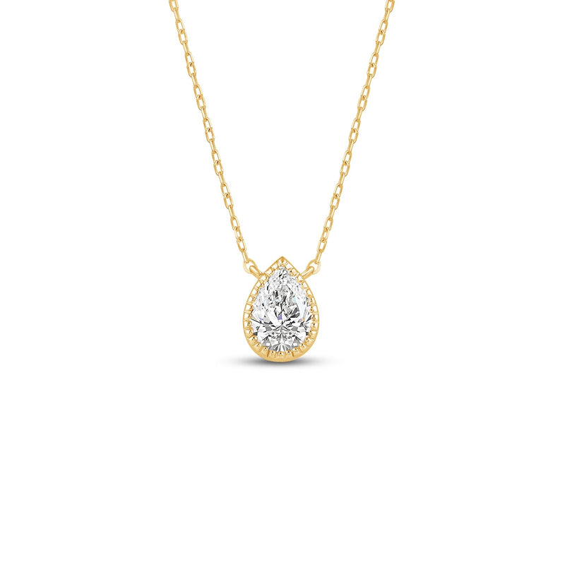 Milgrain Bezel Set Lab Created Diamond Pear Drop Solitaire Necklace