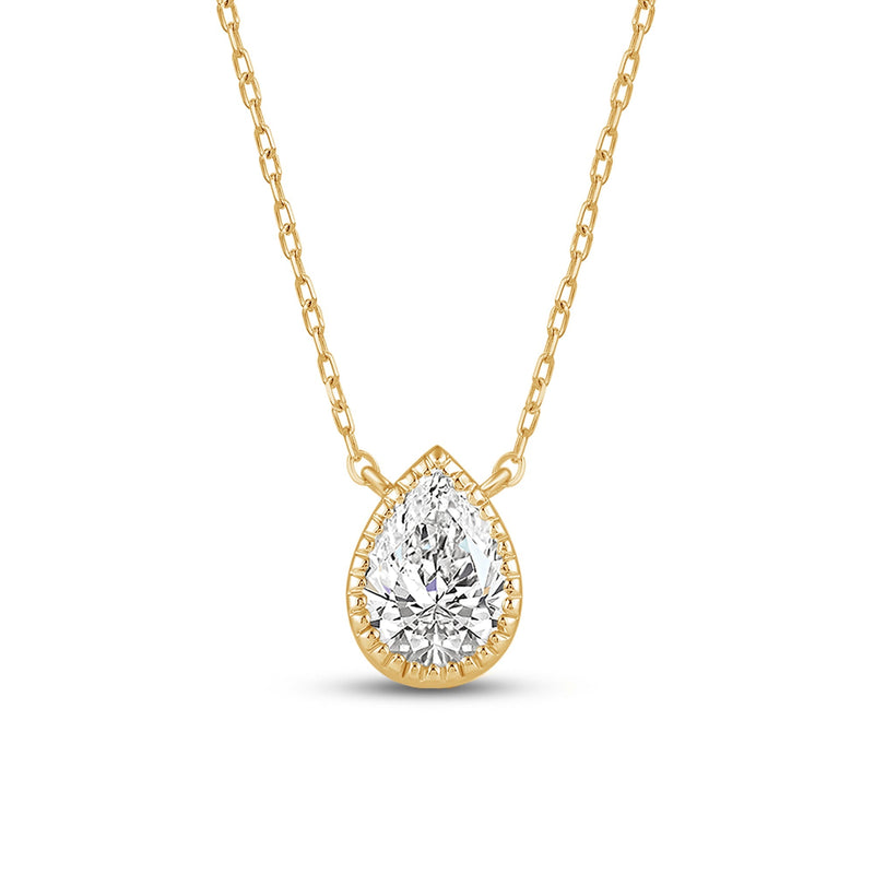 Milgrain Bezel Set Lab Created Diamond Pear Drop Solitaire Necklace