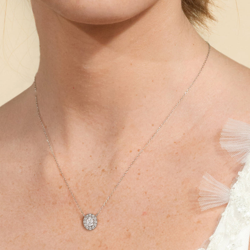 Halo Oval Lab Created Diamond Necklace