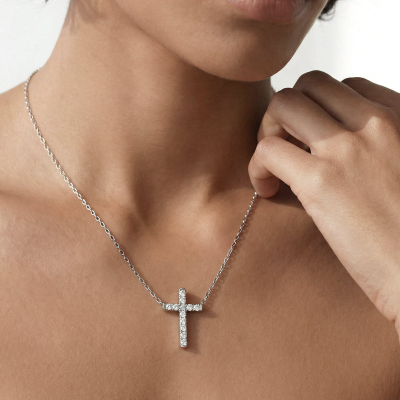 Petite Lab Created Diamond Cross Necklace