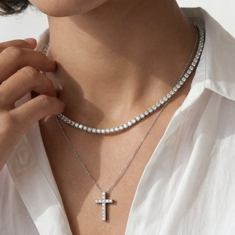 Petite Lab Created Diamond Cross Necklace