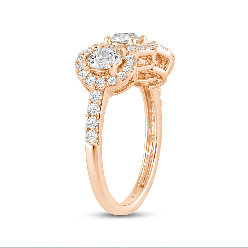 Three Stone Crossover Diamond Halo Ring