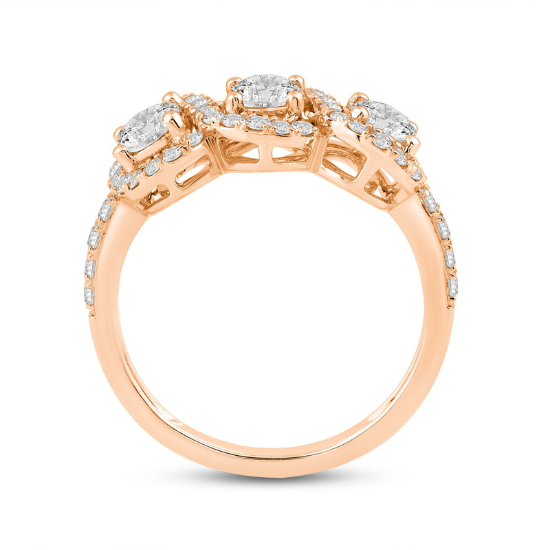 Three Stone Crossover Diamond Halo Ring