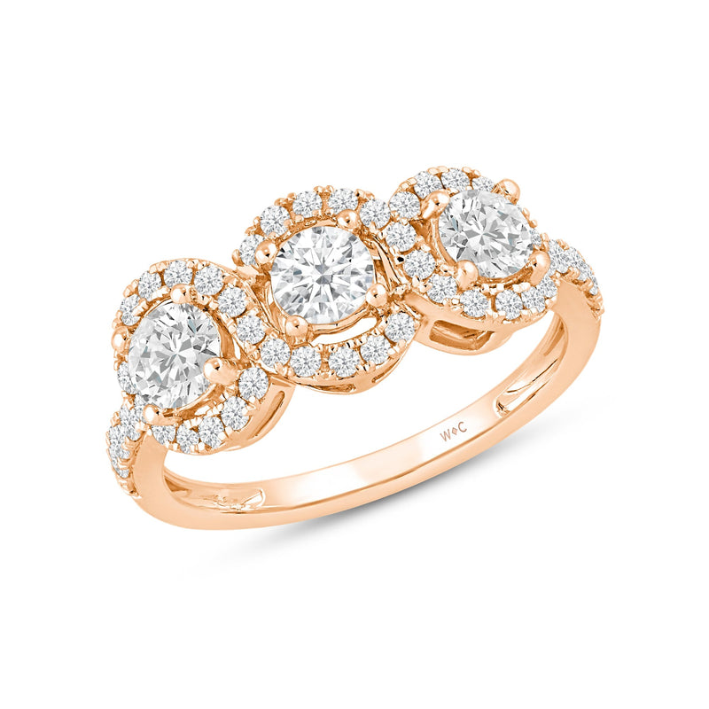 Three Stone Crossover Diamond Halo Ring