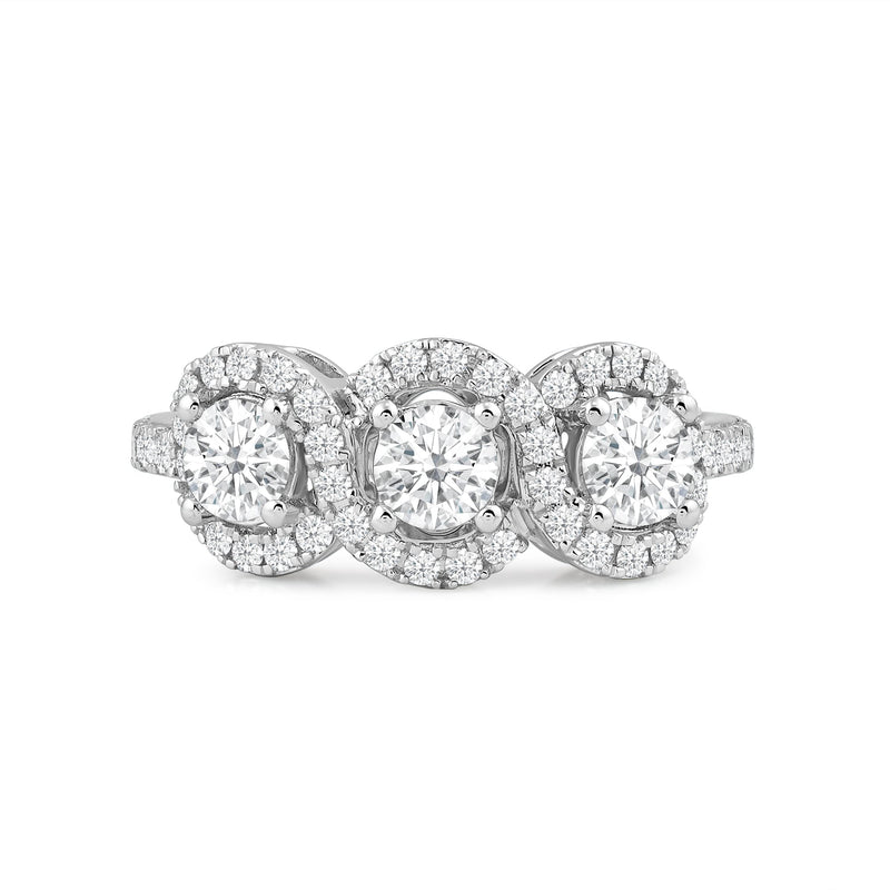 Three Stone Crossover Diamond Halo Ring