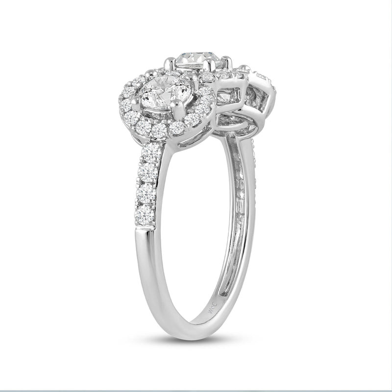 Three Stone Crossover Diamond Halo Ring