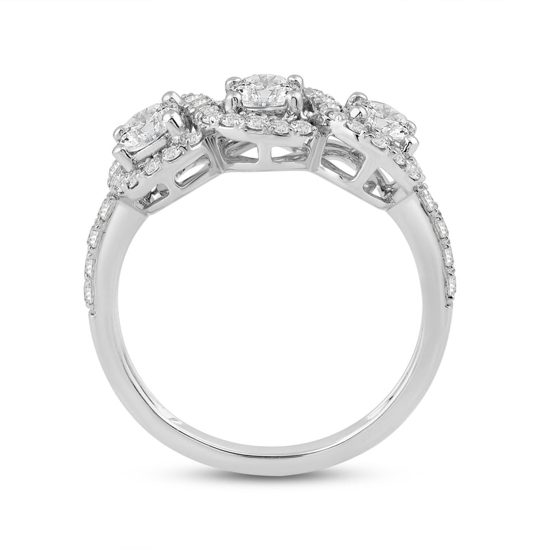 Three Stone Crossover Diamond Halo Ring