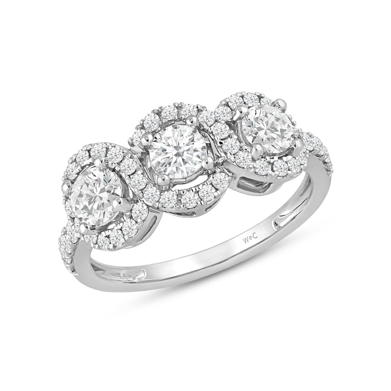 Three Stone Crossover Diamond Halo Ring
