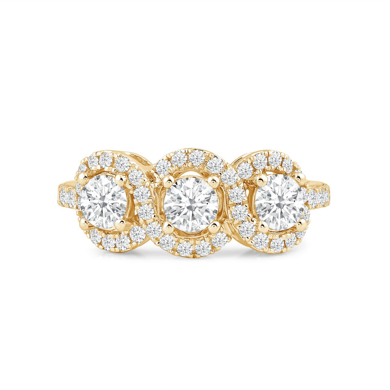 Three Stone Crossover Diamond Halo Ring