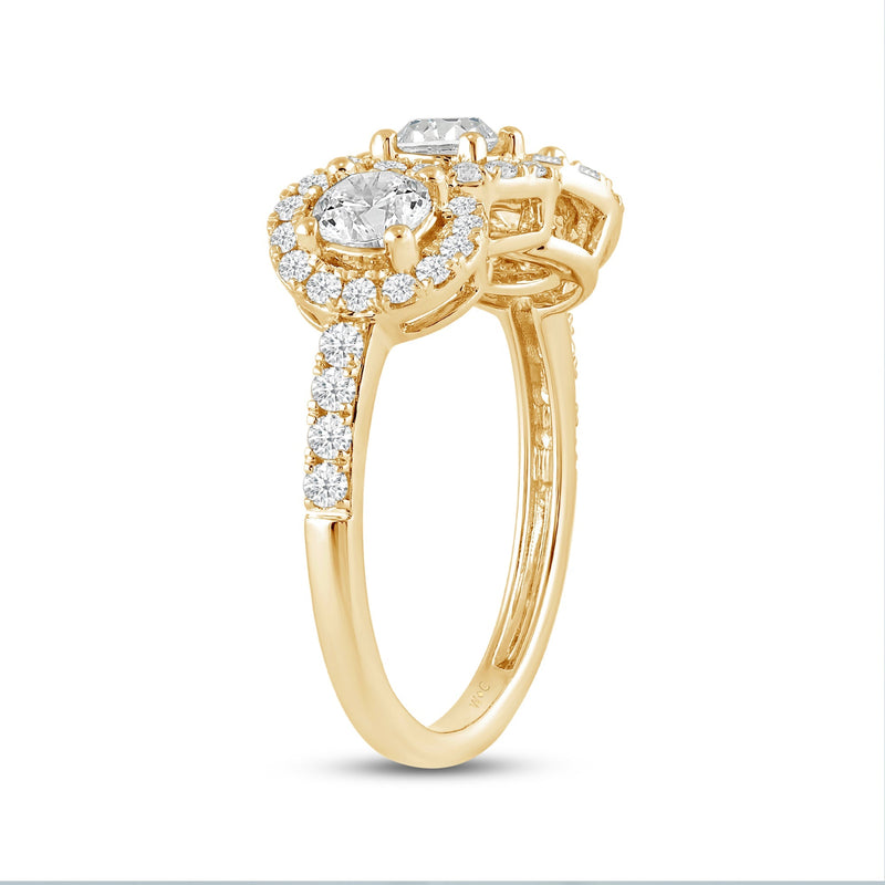 Three Stone Crossover Diamond Halo Ring