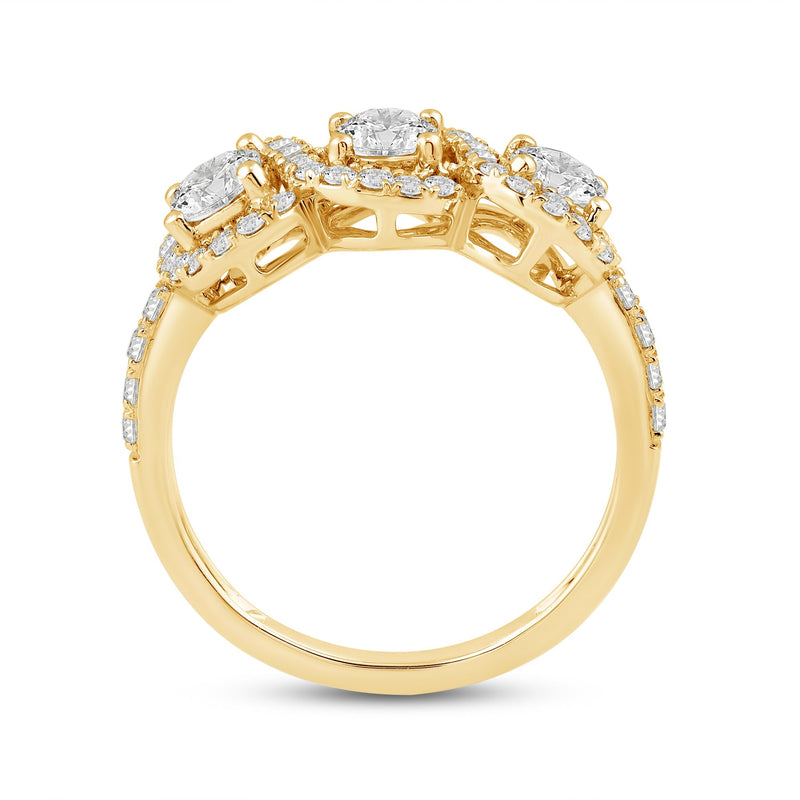 Three Stone Crossover Diamond Halo Ring