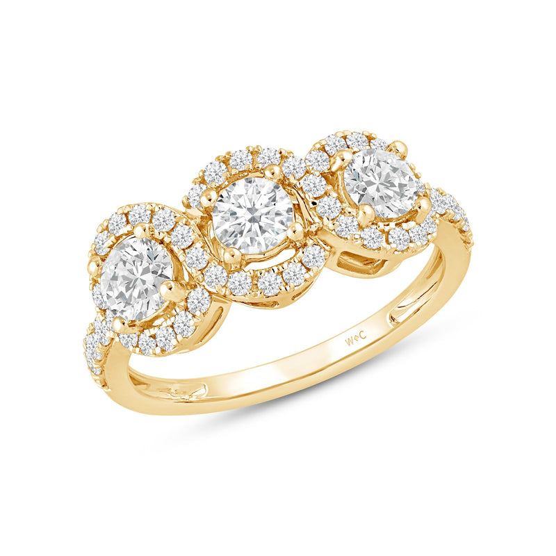 Three Stone Crossover Diamond Halo Ring