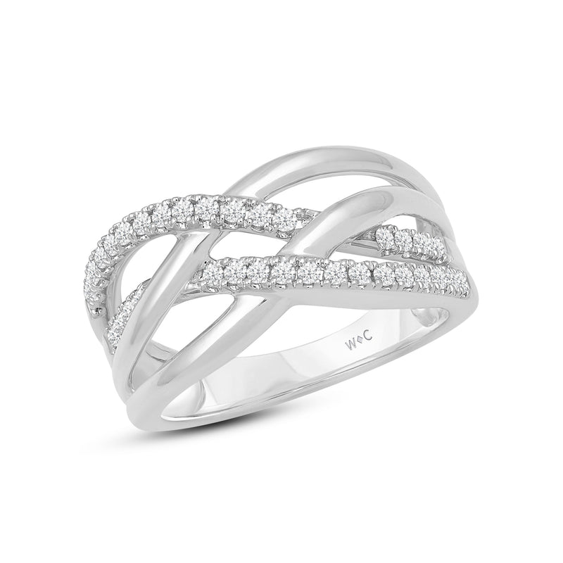 Crossover Studded and Gold Diamond Fashion Ring