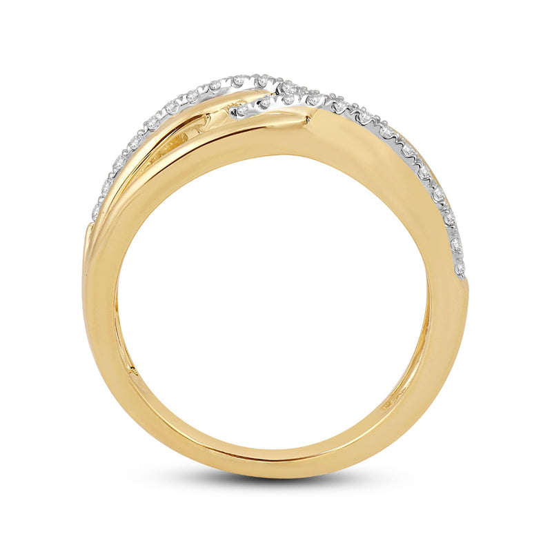 Crossover Studded and Gold Diamond Fashion Ring