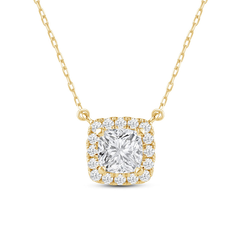 Halo Cushion Lab Created Diamond Necklace