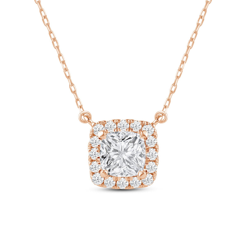 Halo Cushion Lab Created Diamond Necklace