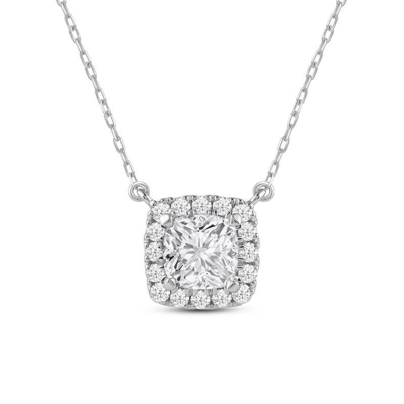 Halo Cushion Lab Created Diamond Necklace