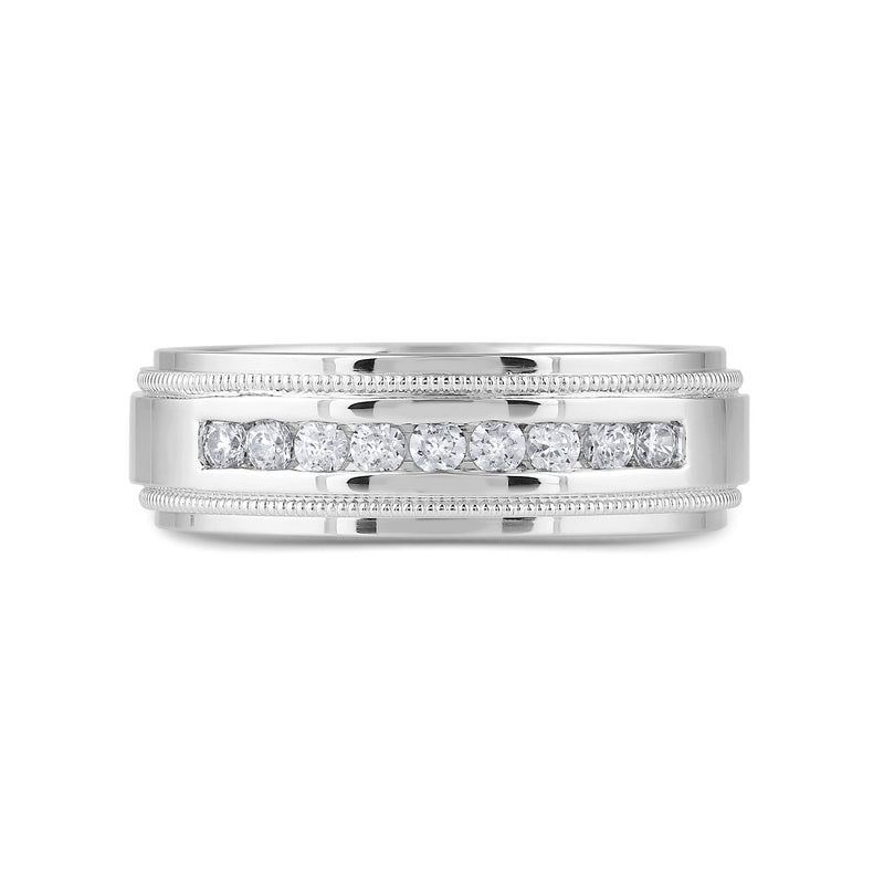 Channel Set Milgrain Stepped Edge Classic Men's Band