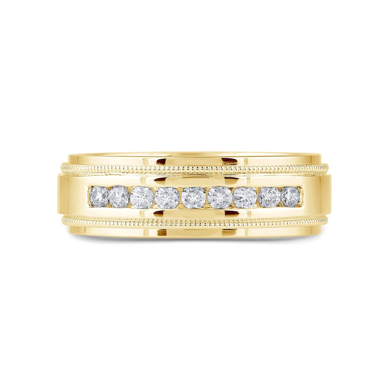 Channel Set Milgrain Stepped Edge Classic Men's Band