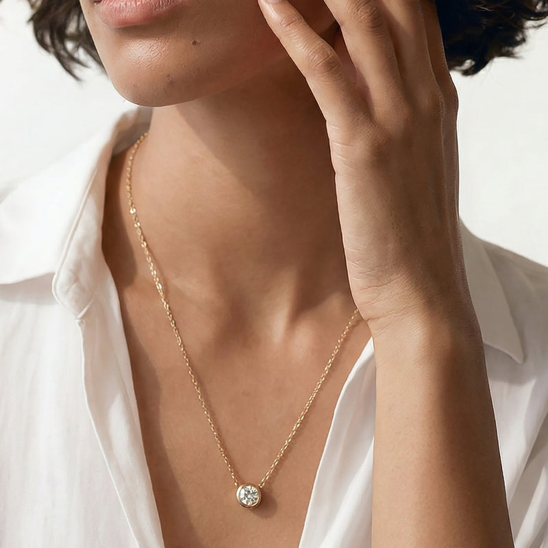 Kite Chamfered Bezel Set Solitaire Necklace