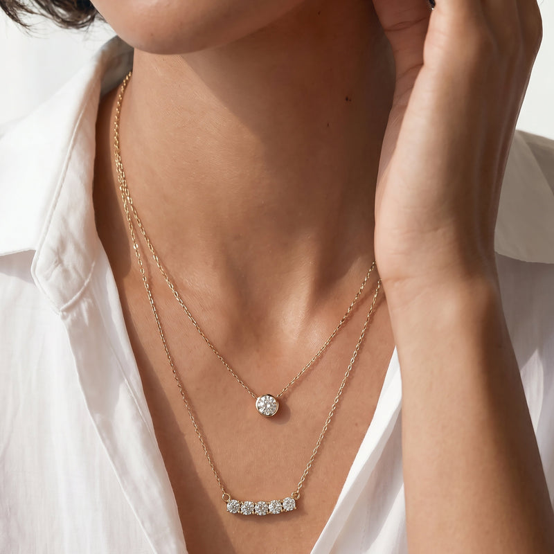 Kite Chamfered Bezel Set Solitaire Necklace