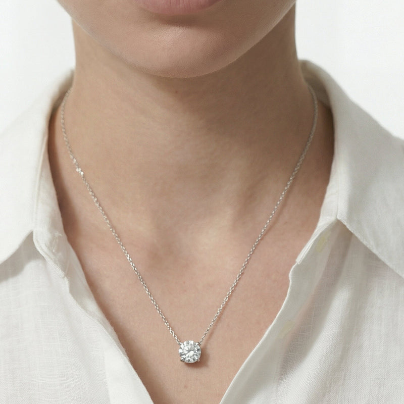 4 Prong Basket Round Lab Created Diamond Solitaire Necklace
