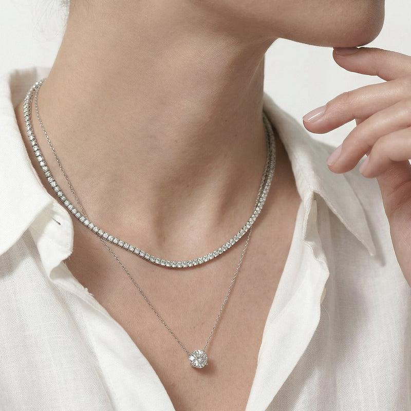 4 Prong Basket Round Lab Created Diamond Solitaire Necklace