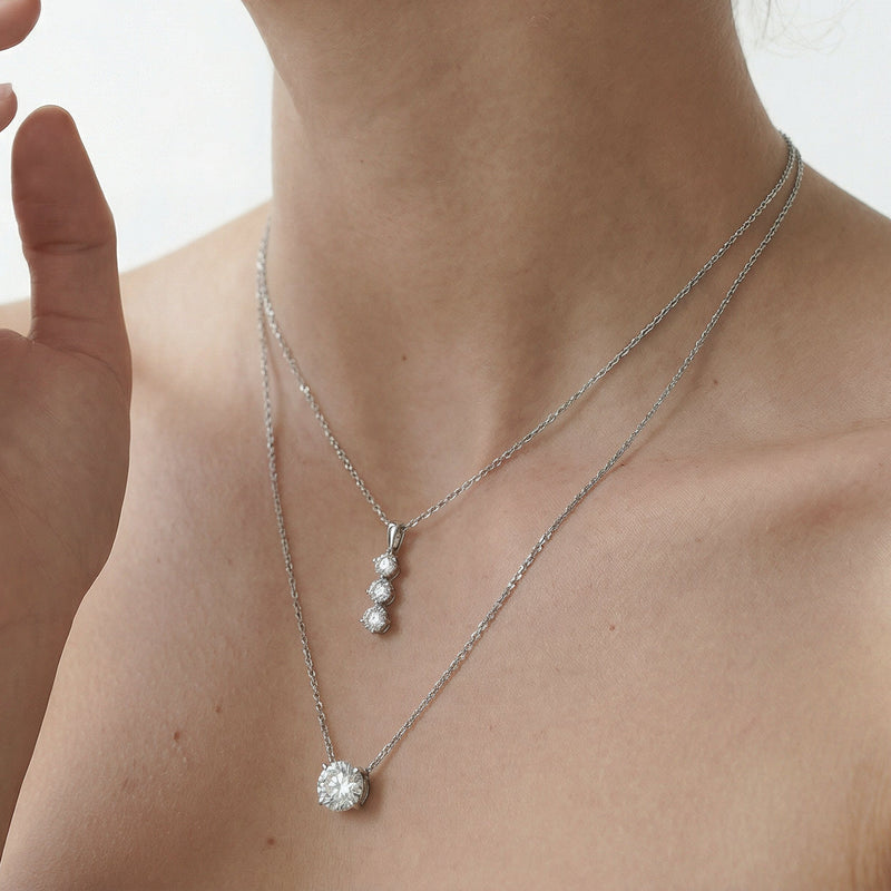 4 Prong Basket Round Lab Created Diamond Solitaire Necklace