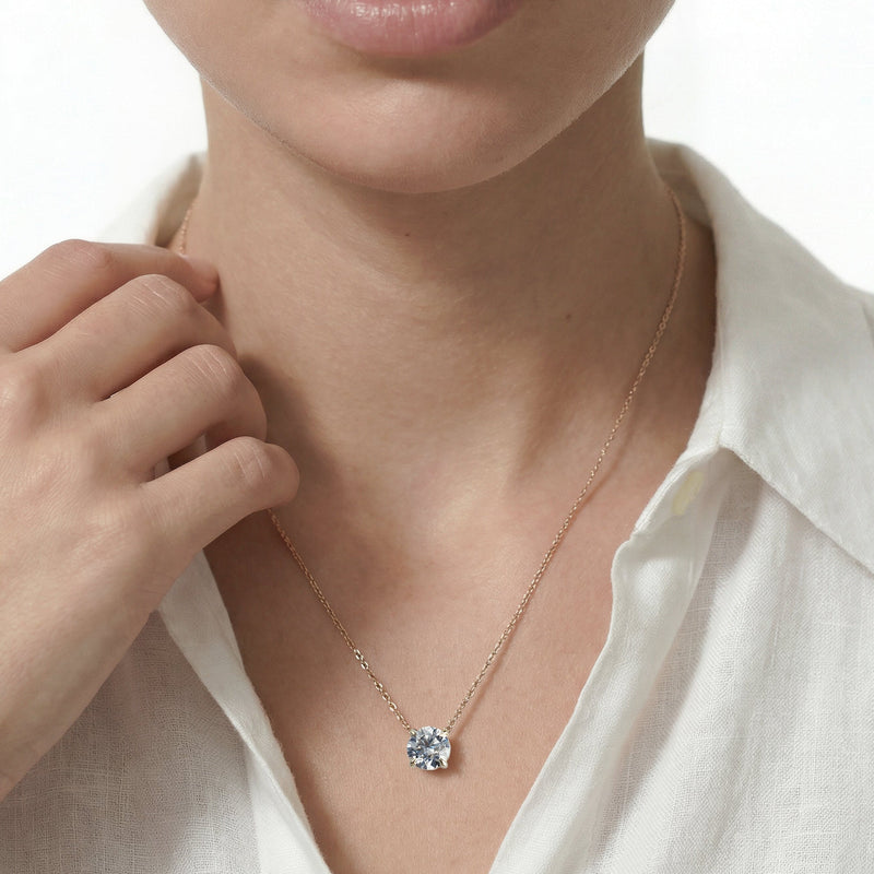 4 Prong Basket Round Lab Created Diamond Solitaire Necklace