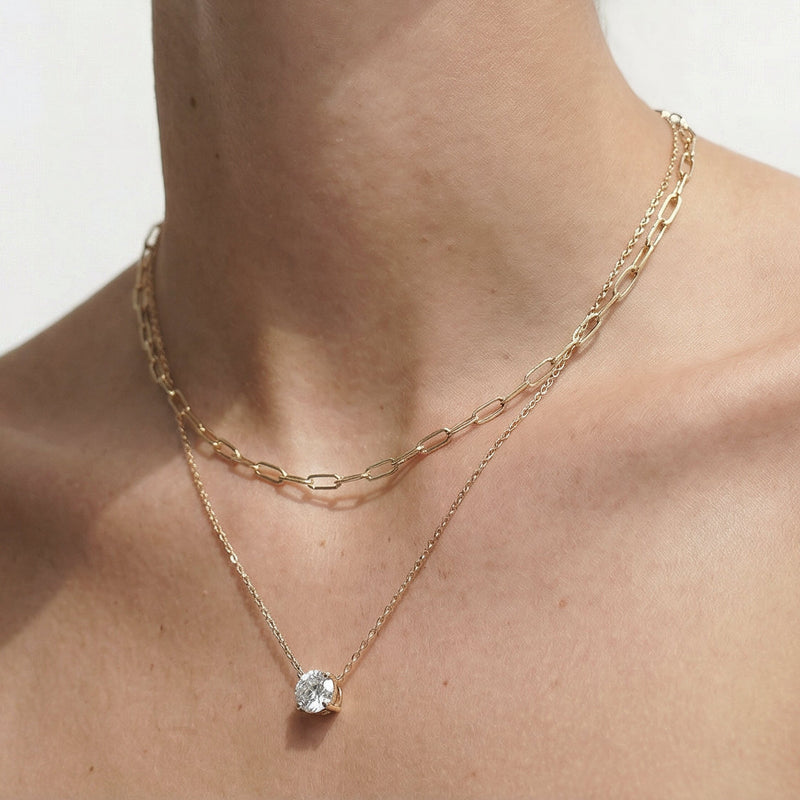 4 Prong Basket Round Lab Created Diamond Solitaire Necklace